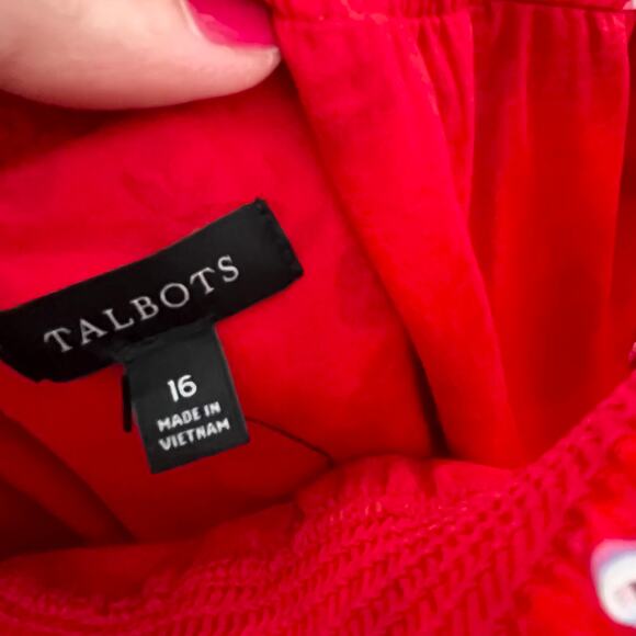 Talbots Womens Fit And Flare Midi Dress 16 Red Colorful Paisley Cotton Summer - Picture 6 of 10